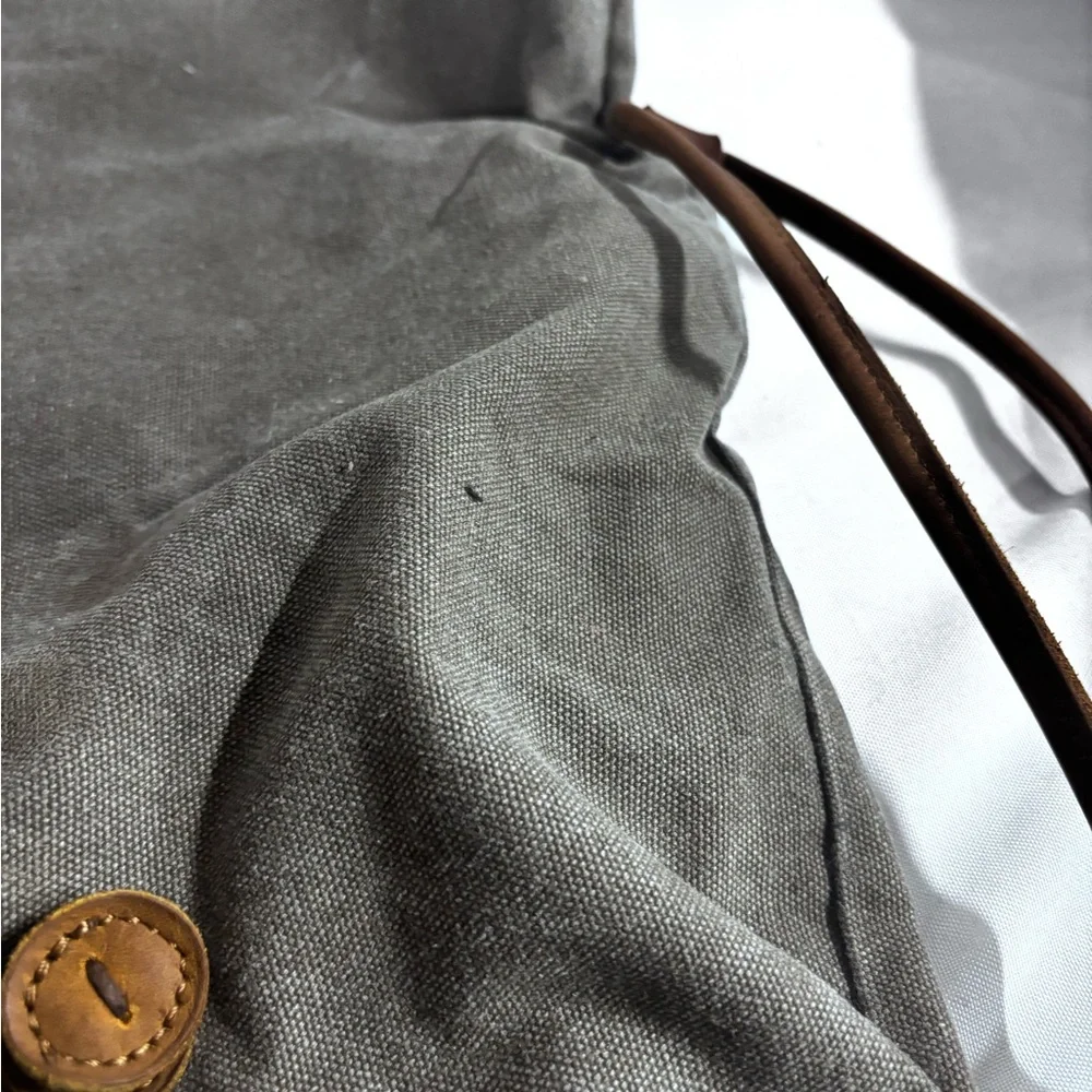 Gray Canvas Backpack with Leather Accents‎